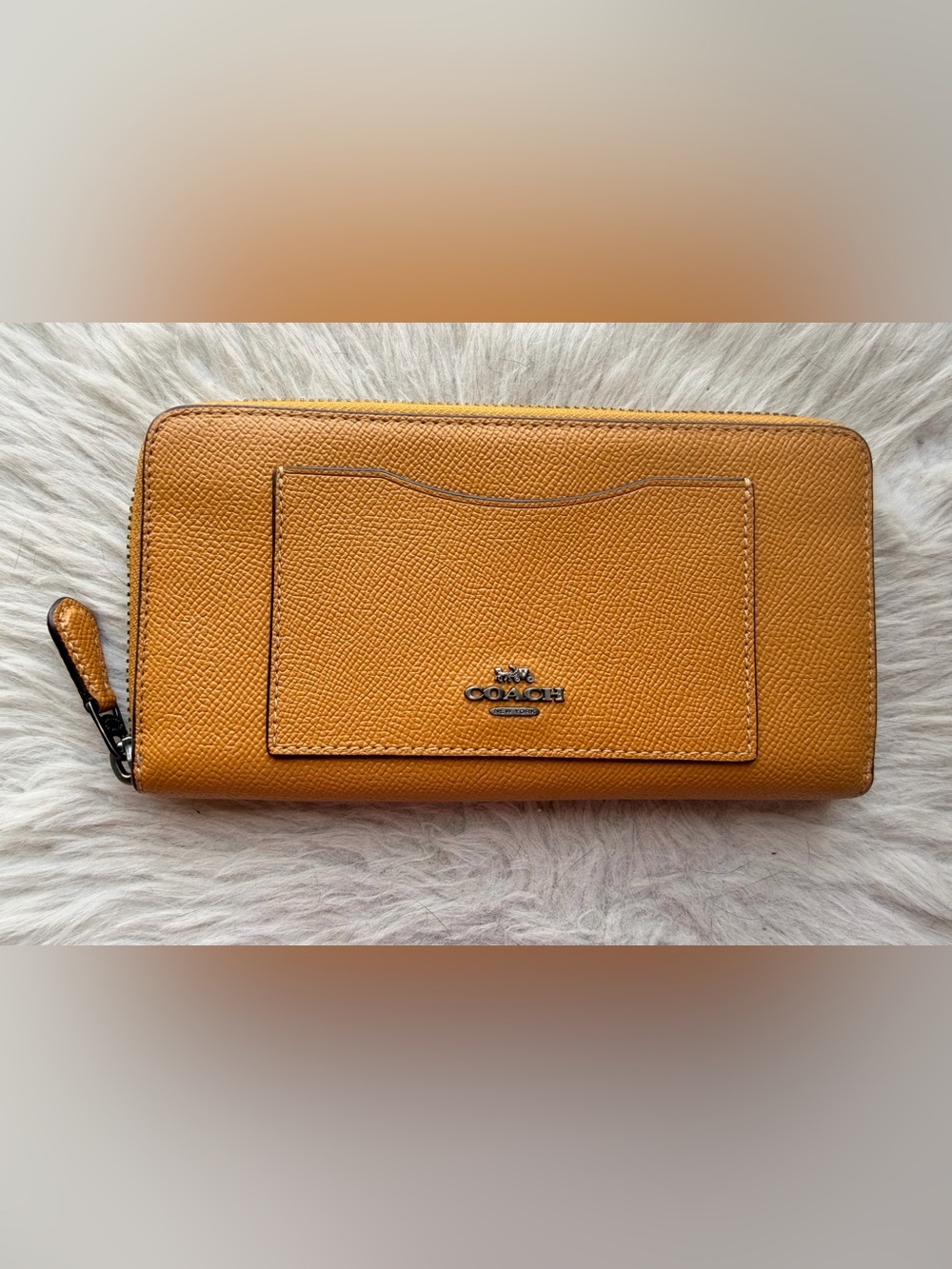 Coach Pebbled Leather Wallet - Mustard Yellow